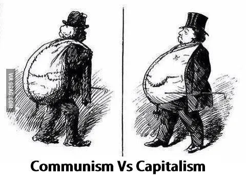 Illustration contrasting capitalism and communism