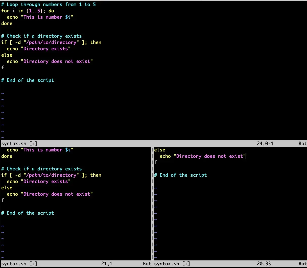 Vi text editor in command mode in a terminal