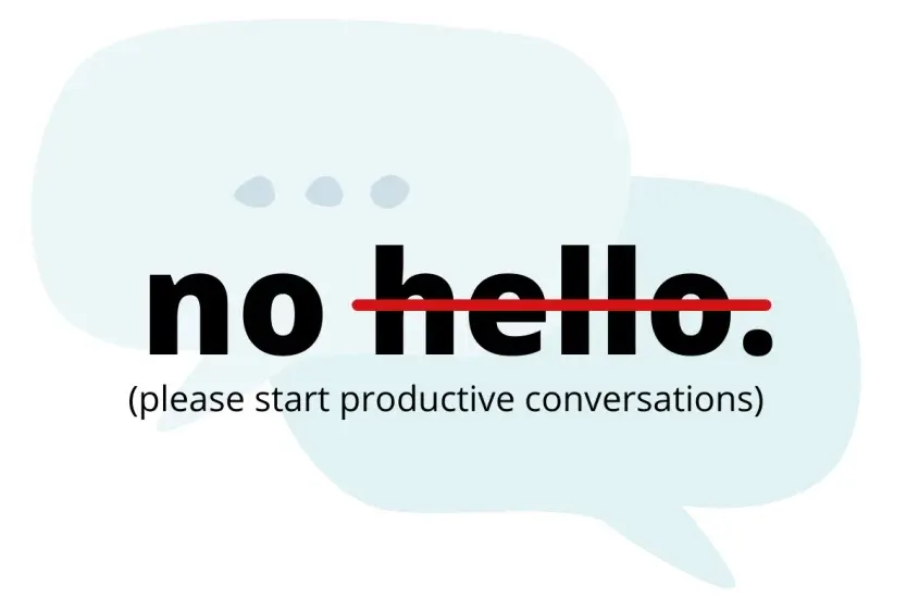 Chat window showing a hello message followed by a question